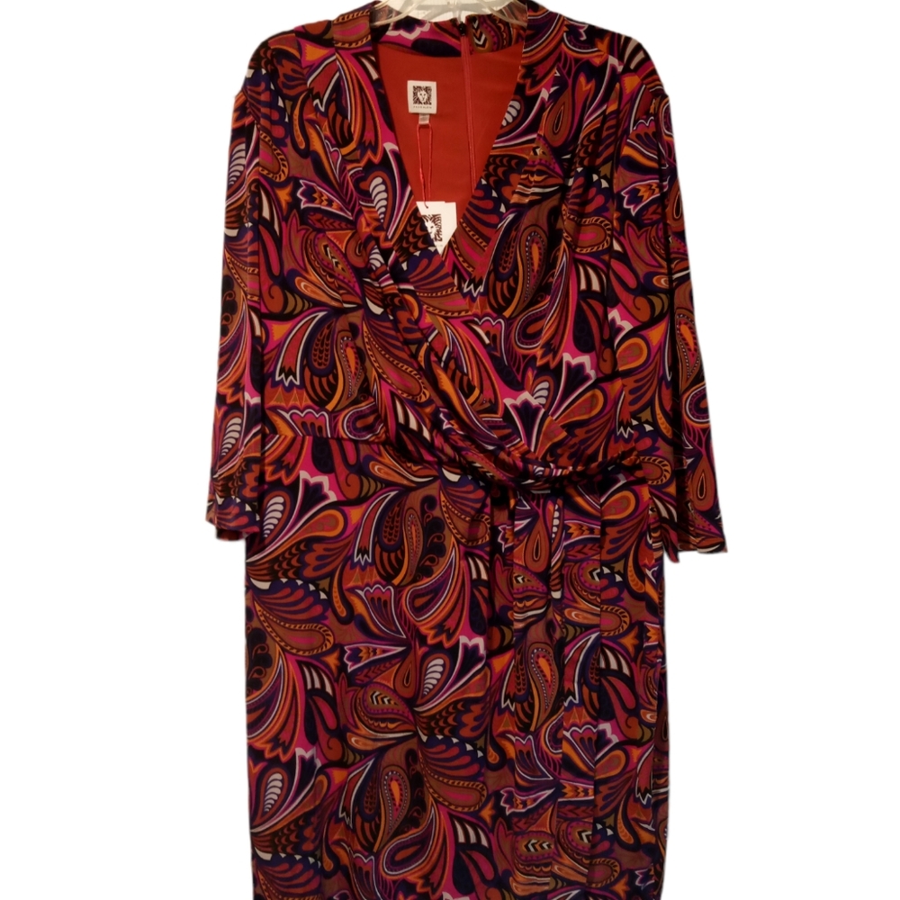 Anne Klein Woman’s African Violet Combo Faux Wrap Dress sz 3X, NWT, fits like 2X